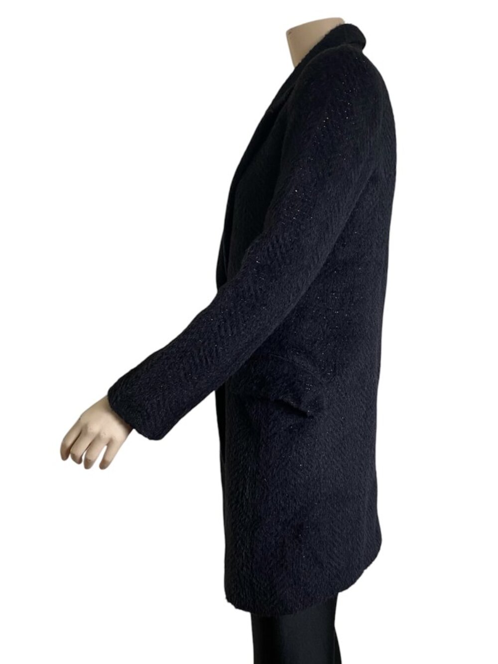 DIA Luxury Suri Alpaca Wool Shimmer Mid Length Coat Jacket Charcoal Black Small - Picture 3 of 13